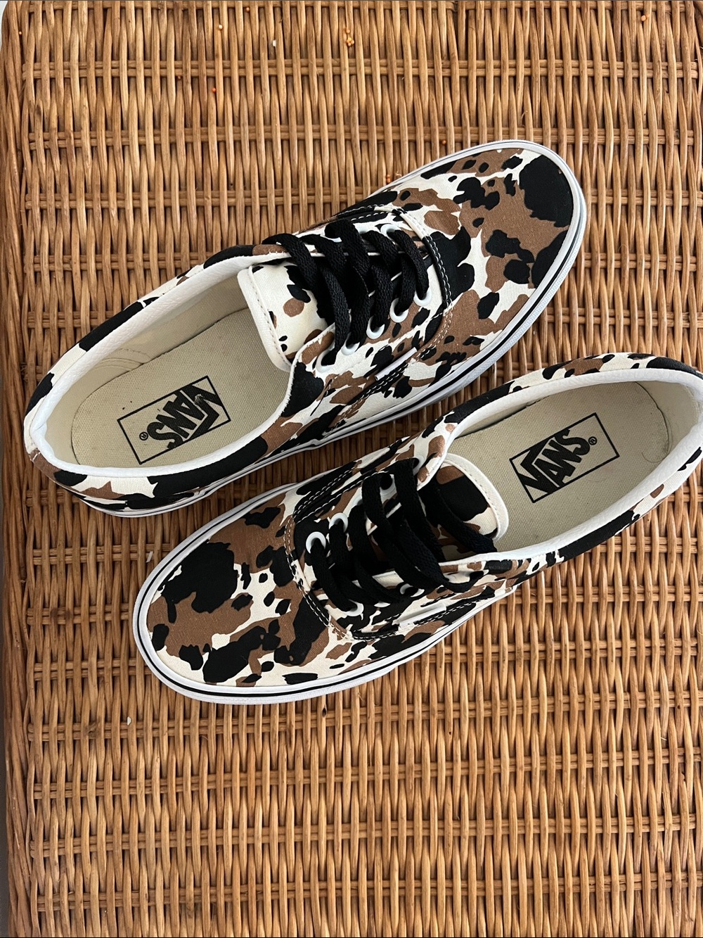 Vans Unisex Low-Top Sneakers in Brown, Black and White Cow Print